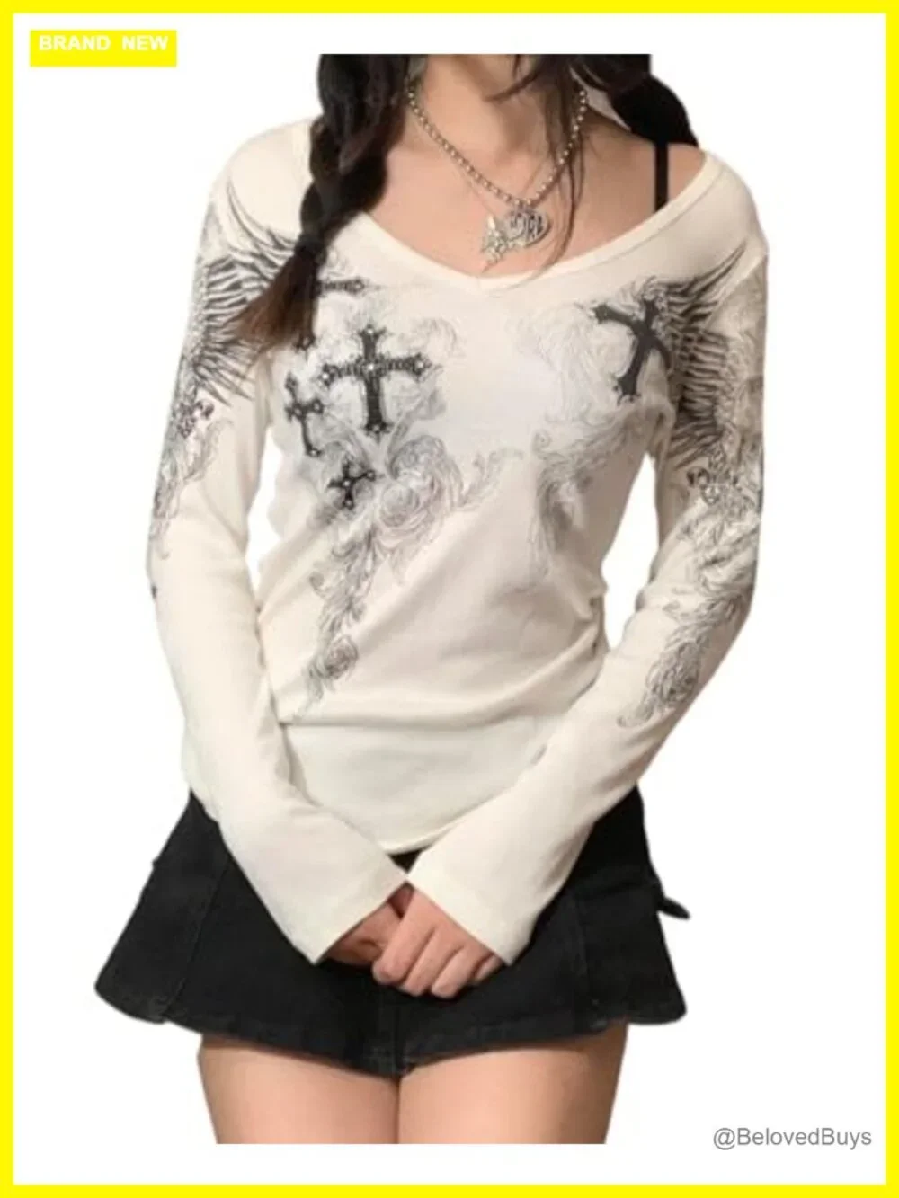 Women's Y2k Grunge Graphic Tee Long Sleeve Gothic Emo Punk Top